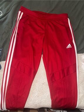 adidas women Red Athletic Track Pants with Side Stripes